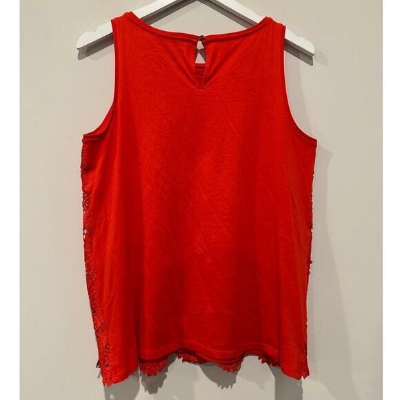 Loft Size Small Red Orange Blouse Embroidered Sunflower Lace Floral Top Cotton - Picture 4 of 12